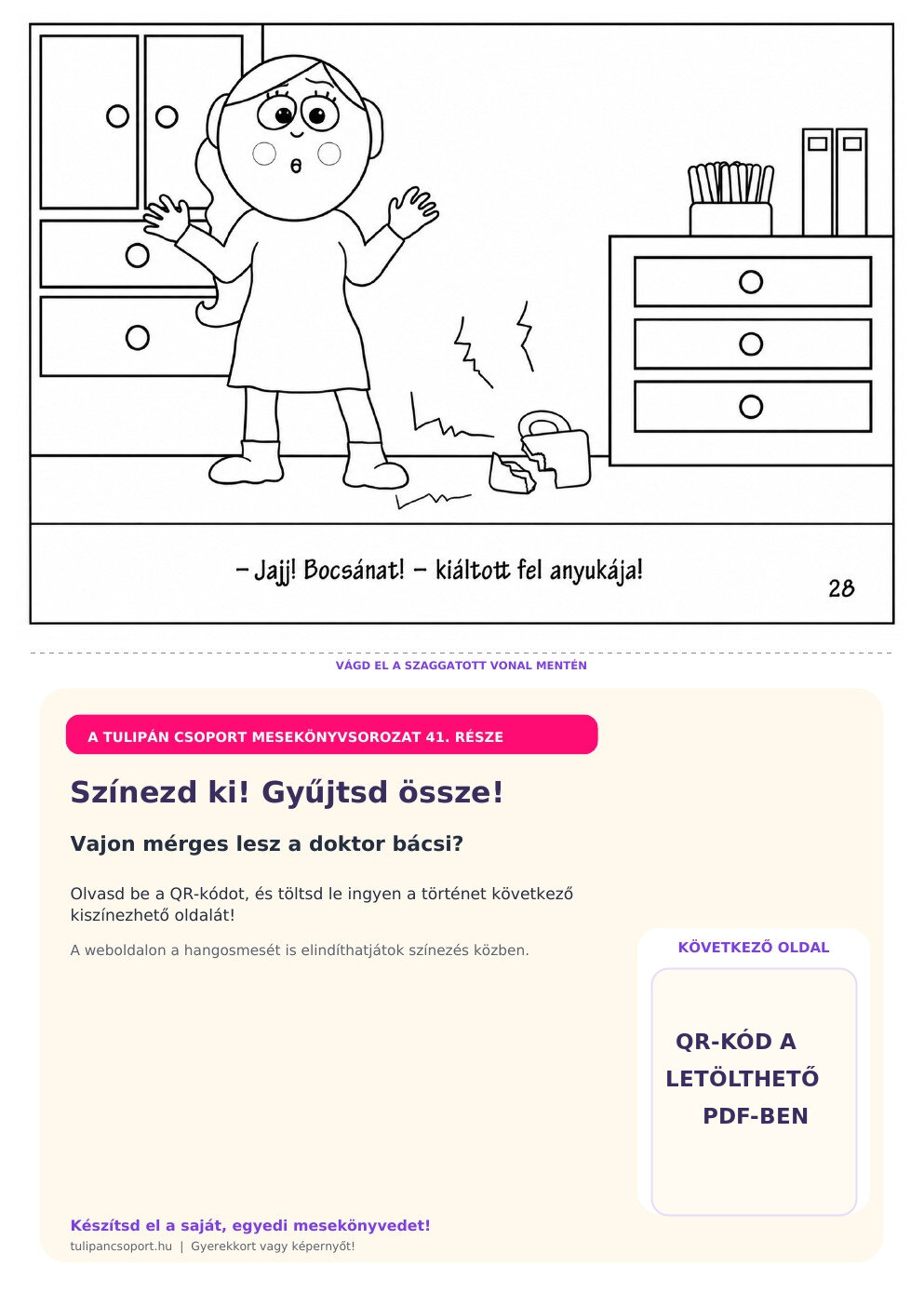 Kata anyukája bocsánatot kér a törött bögréért – ingyenes nyomtatható színező óvodásoknak